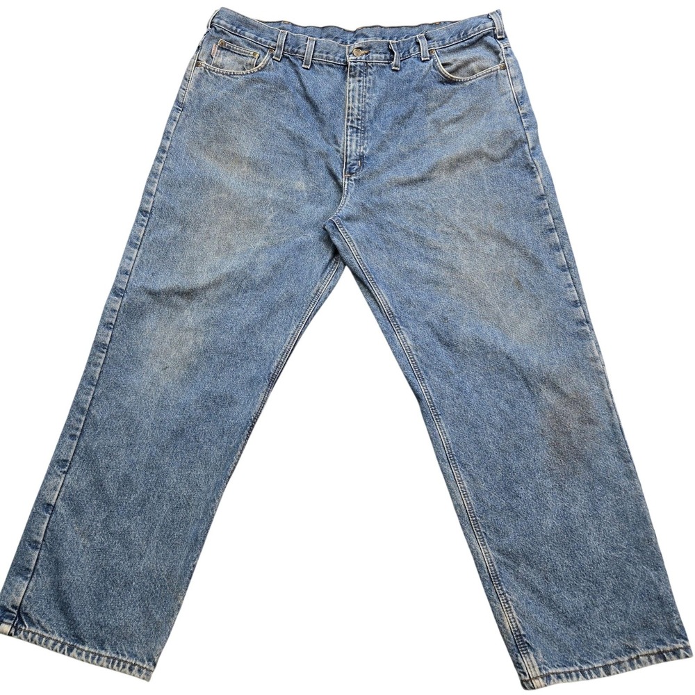 Carhartt Jeans Mens 44x32 Blue Straight Relaxed Medium Wash Denim Flannel Lined